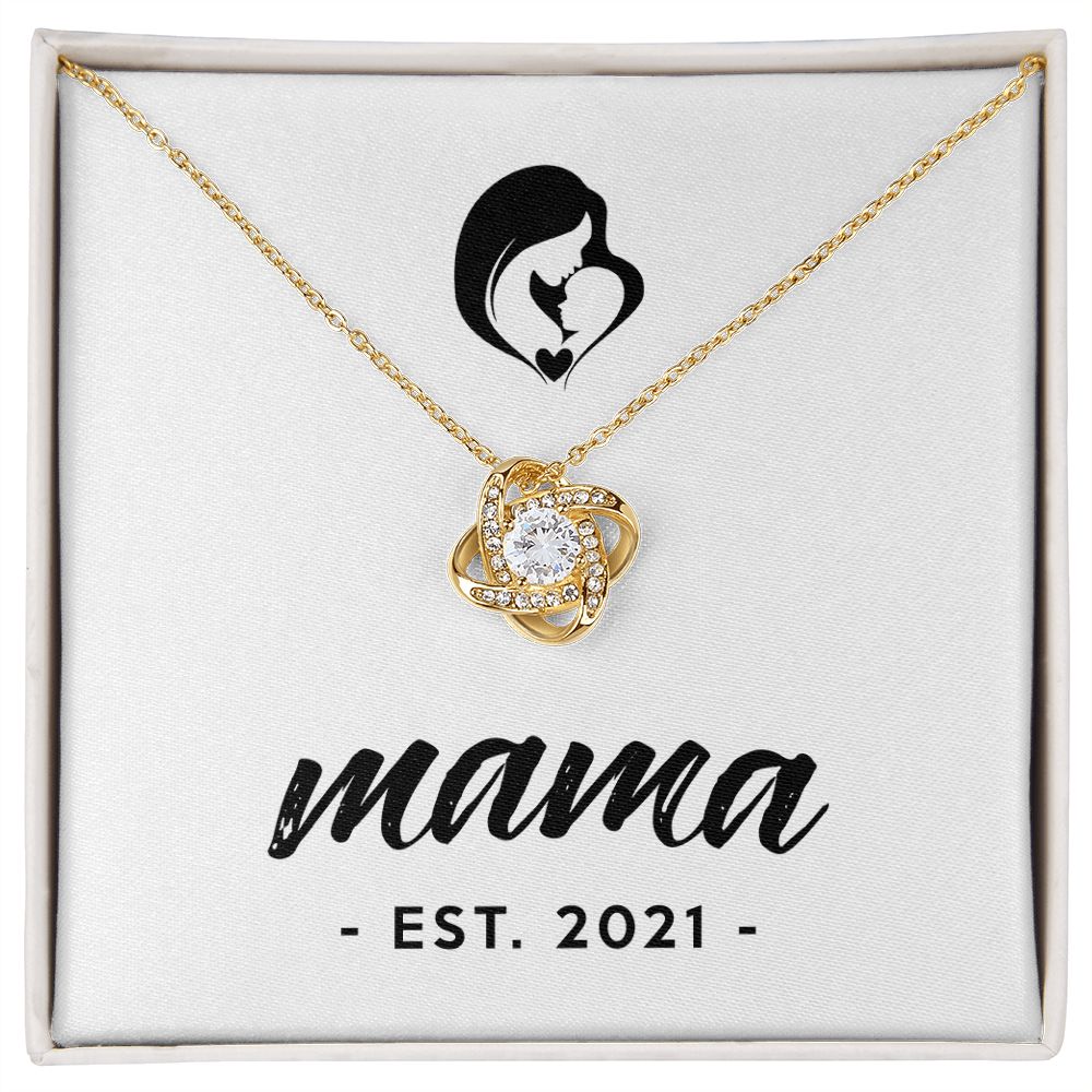 Mama, Est. 2021 - 18K Yellow Gold Finish Love Knot Necklace
