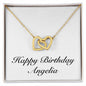 Happy Birthday Angelia - 18K Yellow Gold Finish Interlocking Hearts Necklace