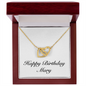 Happy Birthday Mary - 18K Yellow Gold Finish Interlocking Hearts Necklace With Mahogany Style Luxury Box