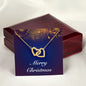 Merry Christmas v07 - 18K Yellow Gold Finish Interlocking Hearts Necklace With Mahogany Style Luxury Box
