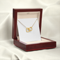 18K Yellow Gold Finish Interlocking Hearts Necklace With Mahogany Style Luxury Box