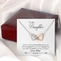 042 - To Daughter From Mom - Interlocking Hearts Necklace With Mahogany Style Luxury Box