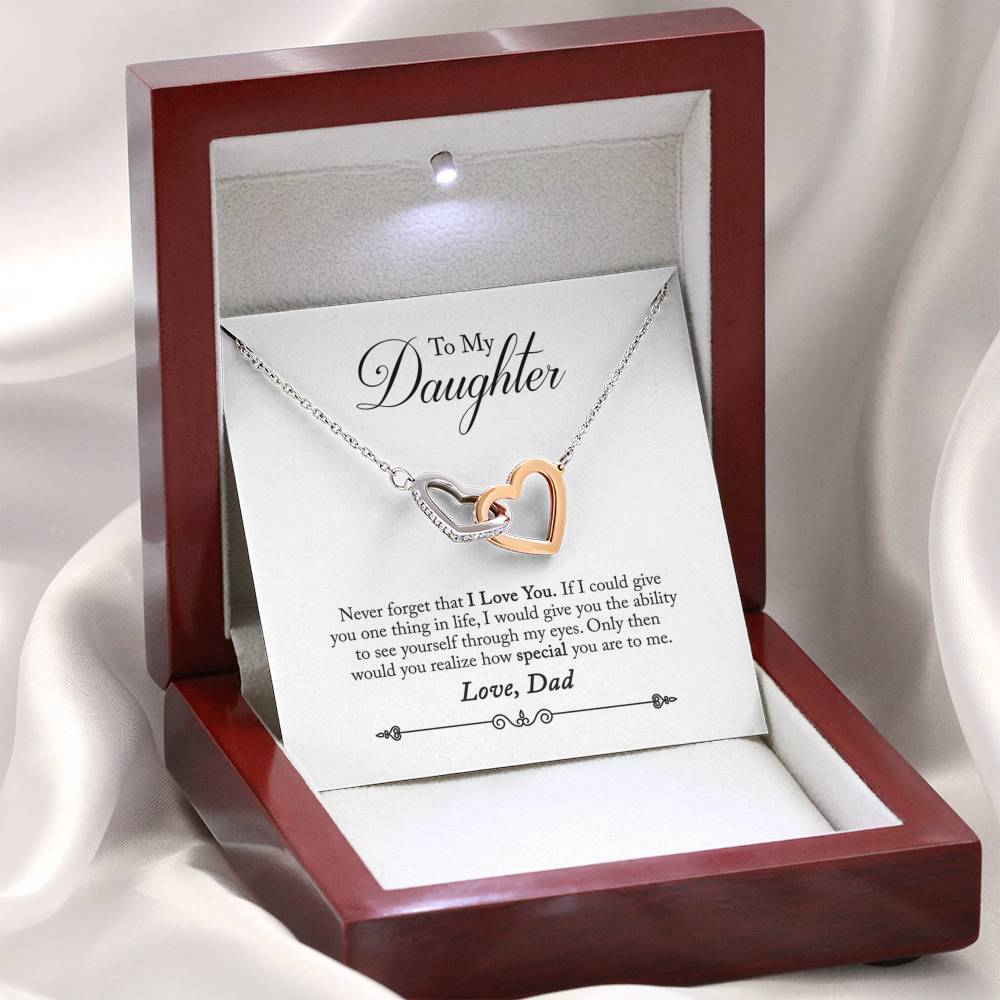 031 - To Daughter From Dad - Interlocking Hearts Necklace With Mahogany Style Luxury Box