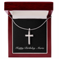 Happy Birthday Maria v2 - Stainless Steel Cross Necklace With Mahogany Style Luxury Box