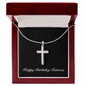 Happy Birthday Patricia v2 - Stainless Steel Cross Necklace With Mahogany Style Luxury Box