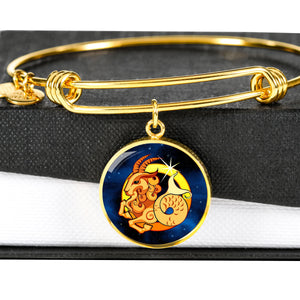 Zodiac Sign Capricorn - 18k Gold Finished Bangle Bracelet
