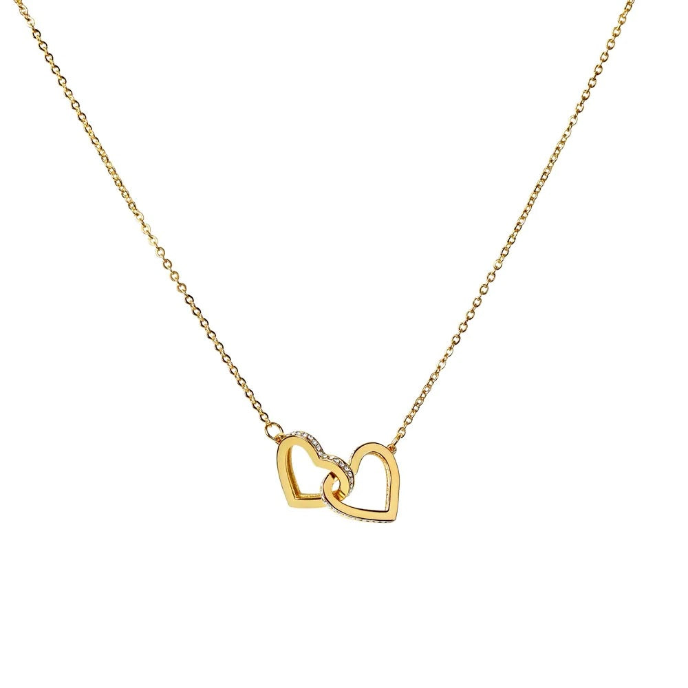 Celebrating 03 Years Anniversary - 18K Yellow Gold Finish Interlocking Hearts Necklace With Mahogany Style Luxury Box