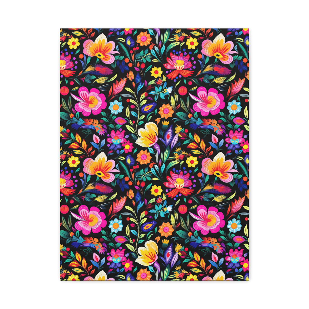 Mexican Floral Fiesta Pattern 031 - 18 in x 24 in Matte Canvas, Stretched, 1.25 in