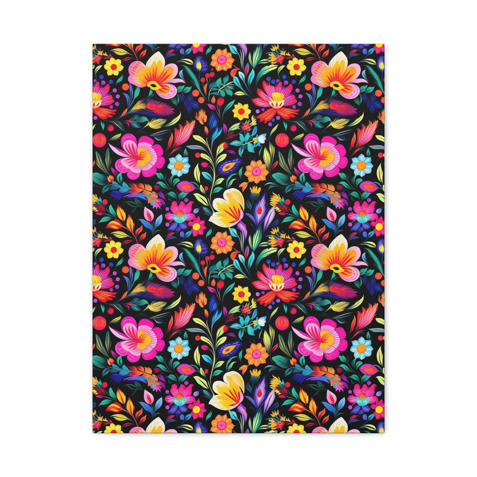 Mexican Floral Fiesta Pattern 031 - 18 in x 24 in Matte Canvas, Stretched, 1.25 in