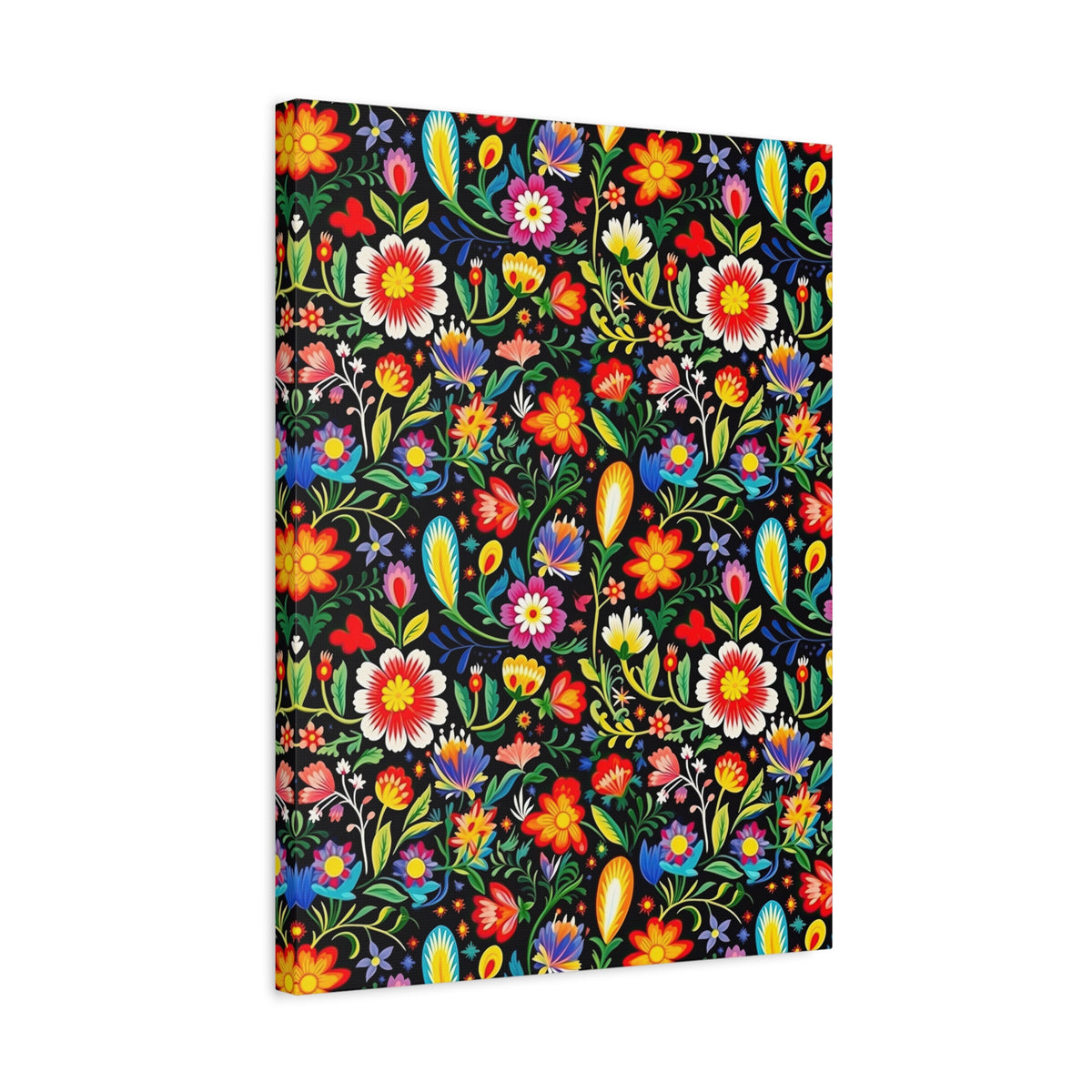 Mexican Floral Fiesta Pattern 038 - 18 in x 24 in Matte Canvas, Stretched, 1.25 in