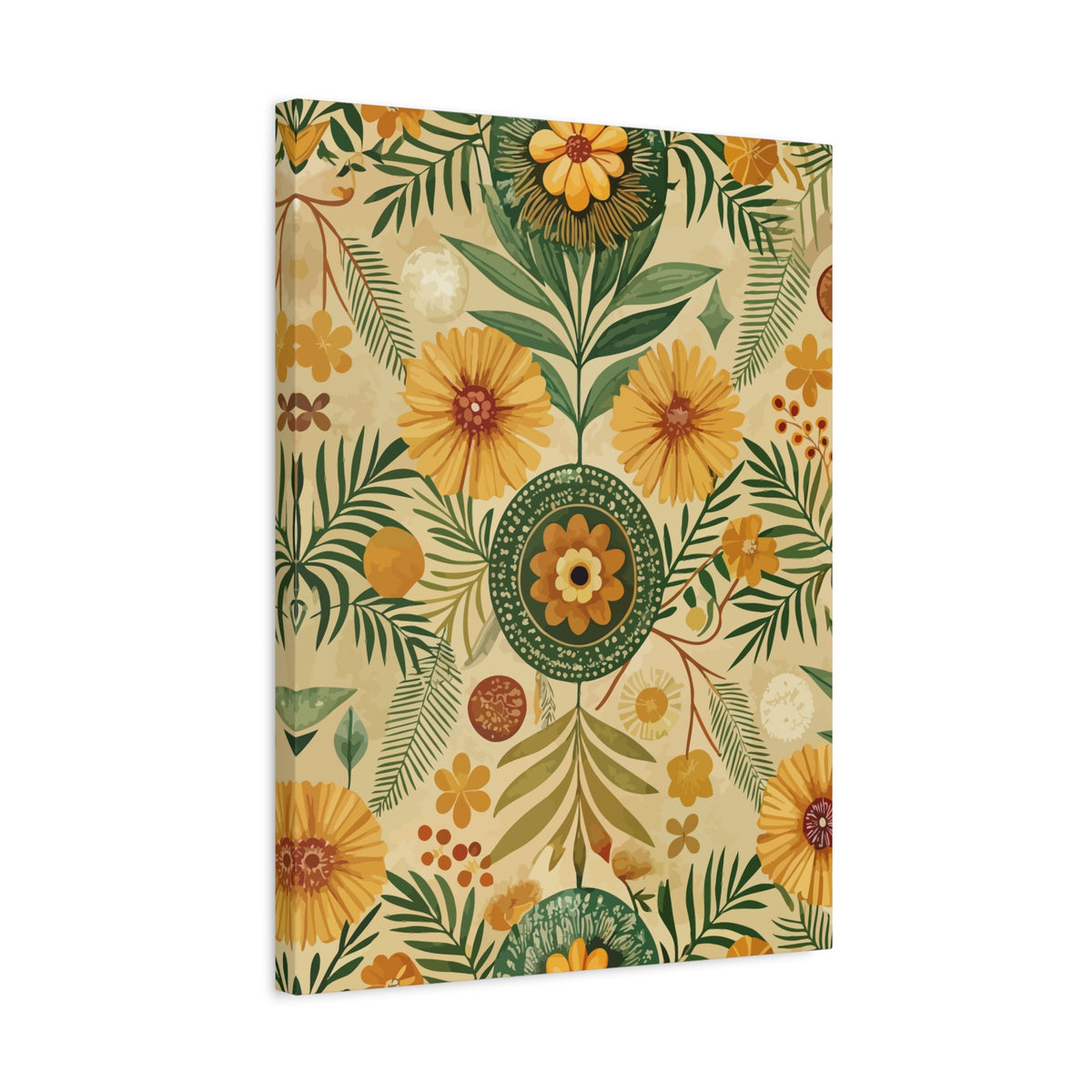 Folk Floral Pattern, Kenyan Inspired 01 - 18 in x 24 in Matte Canvas, Stretched, 1.25 in