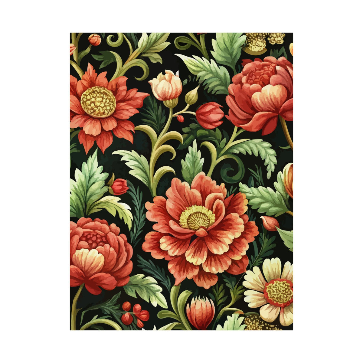 Folk Floral Pattern, Eastern European Inspired 01 - 18 in x 24 in Matte Poster