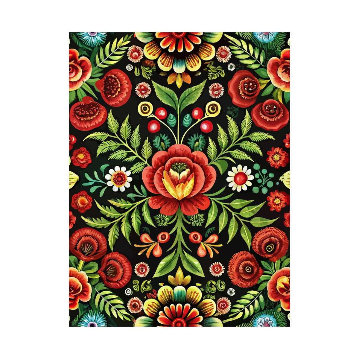 Folk Floral Pattern, Hungarian Inspired 03 - 18 in x 24 in Matte Poster