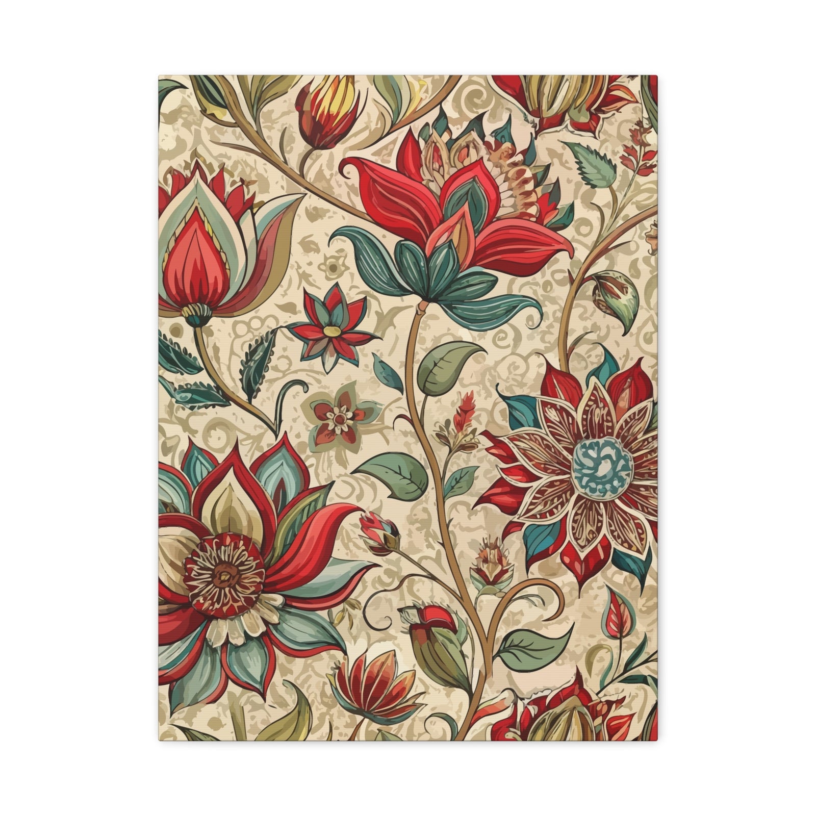 Folk Floral Pattern, Indian Inspired 09 - 18 in x 24 in Matte Canvas, Stretched, 1.25 in