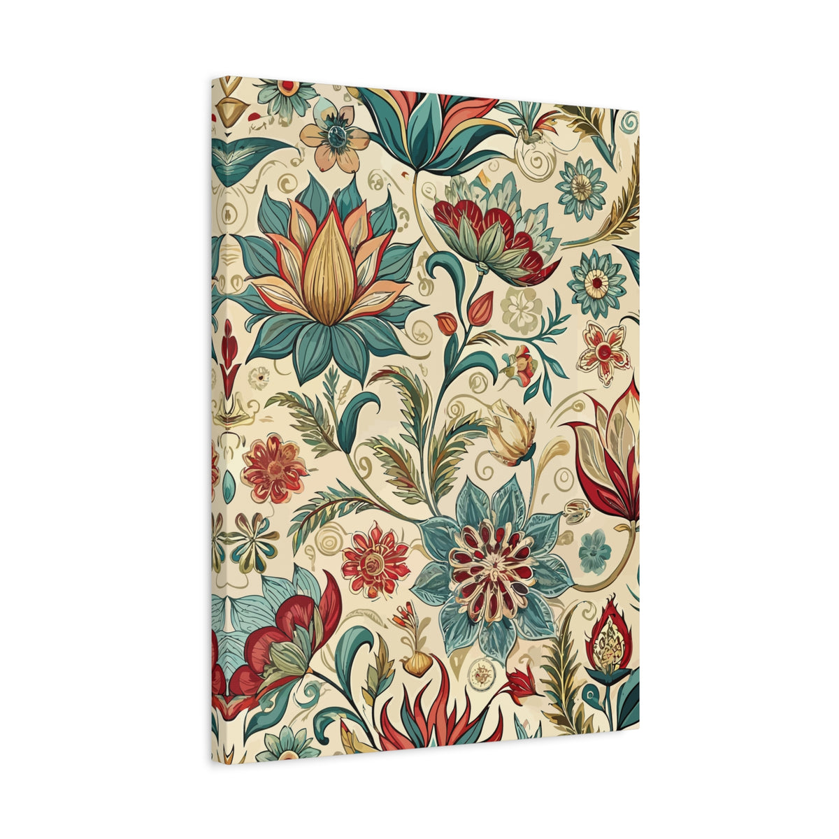 Folk Floral Pattern, Indian Inspired 08 - 18 in x 24 in Matte Canvas, Stretched, 1.25 in