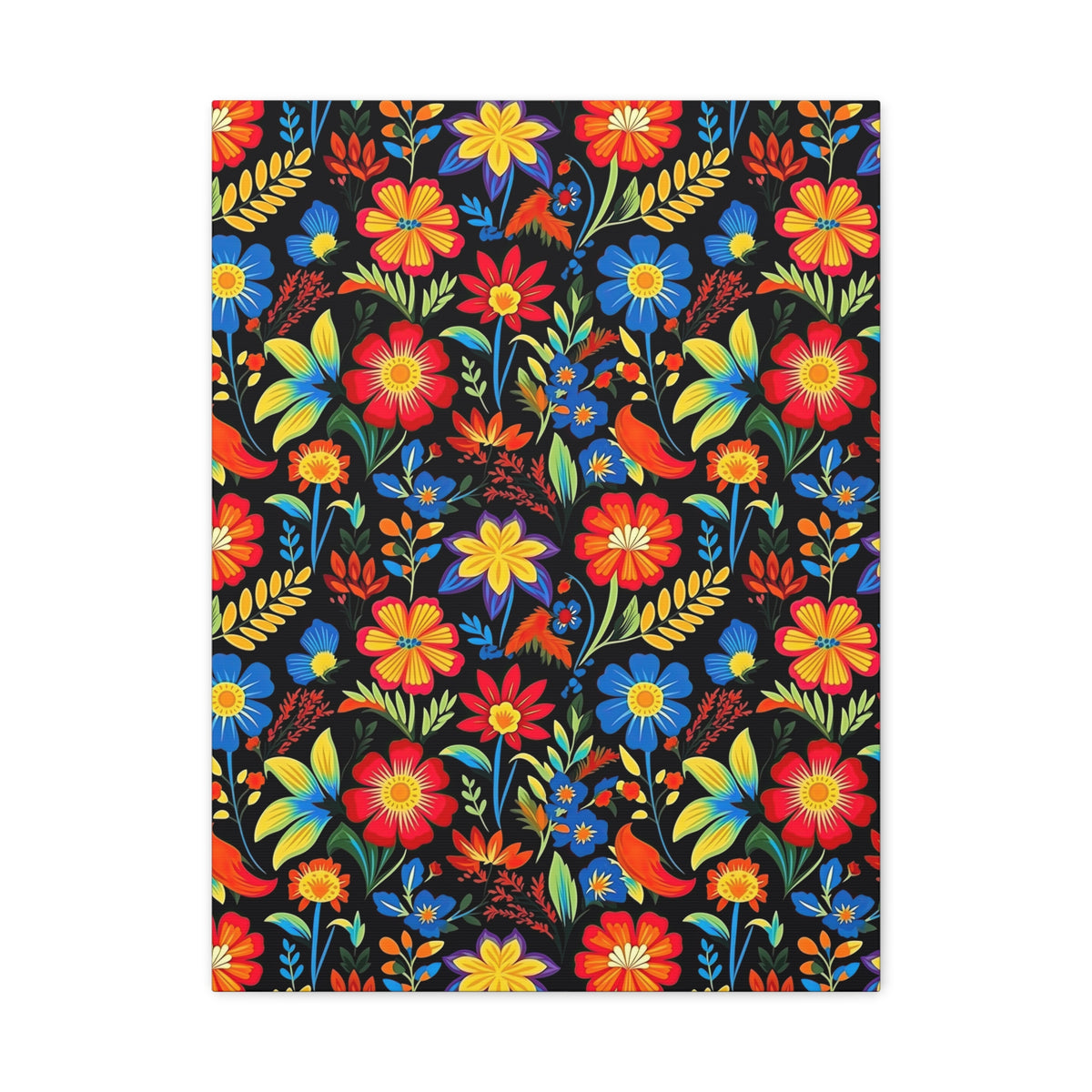 Mexican Floral Fiesta Pattern 035 - 18 in x 24 in Matte Canvas, Stretched, 1.25 in