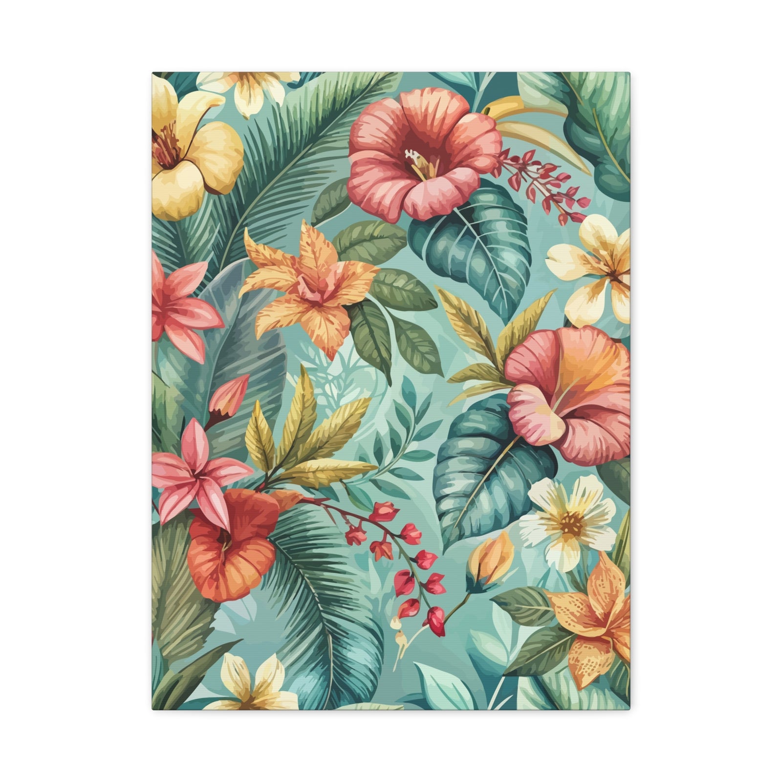 Folk Floral Pattern, Balinese Inspired 06 - 18 in x 24 in Matte Canvas, Stretched, 1.25 in