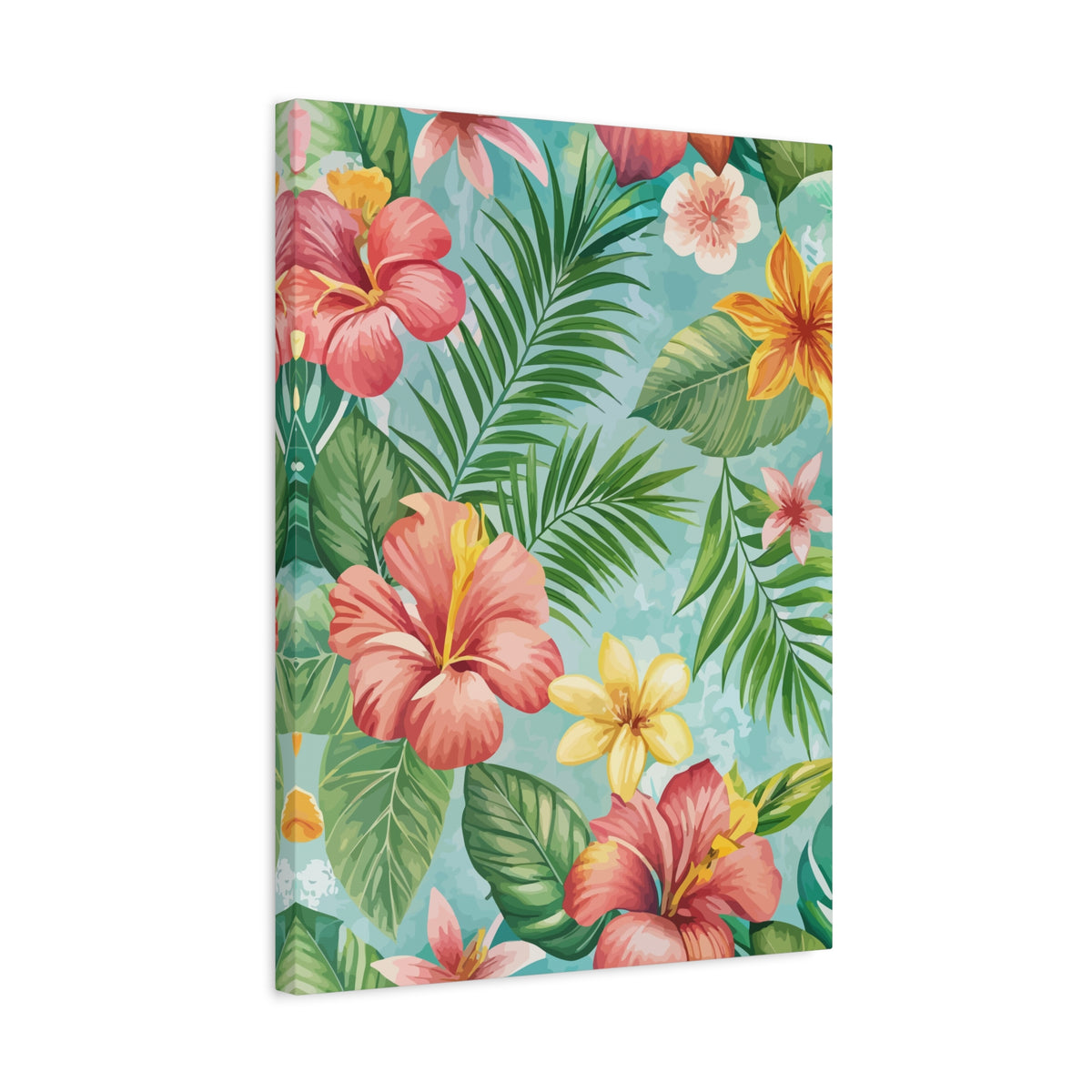 Folk Floral Pattern, Hawaiian Inspired 02 - 18 in x 24 in Matte Canvas, Stretched, 1.25 in