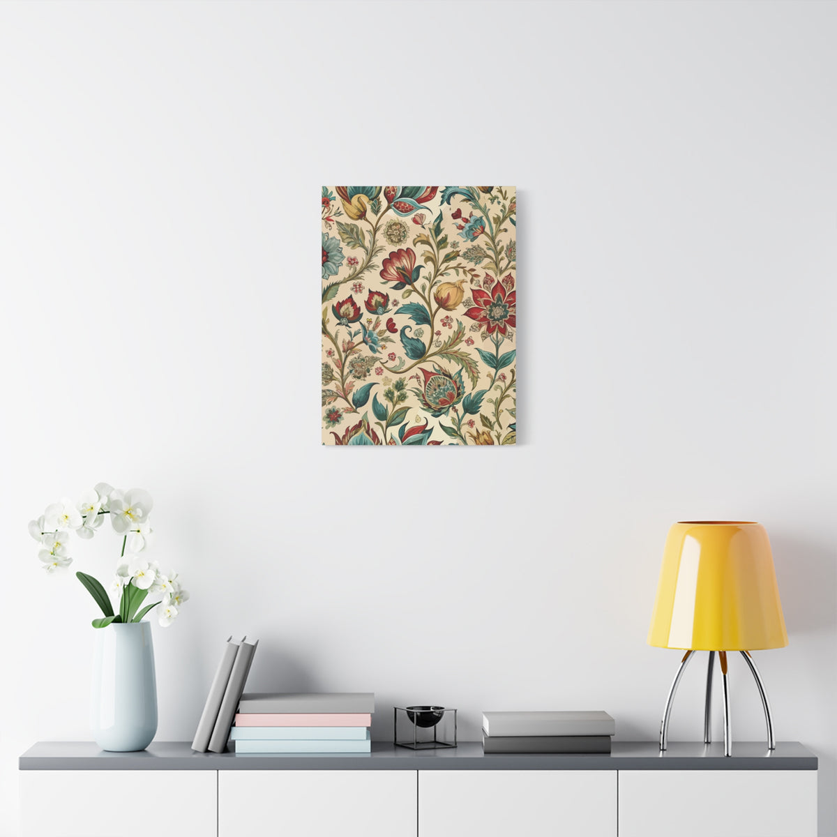 Folk Floral Pattern, Mughal Inspired 03 - 18 in x 24 in Matte Canvas, Stretched, 1.25 in