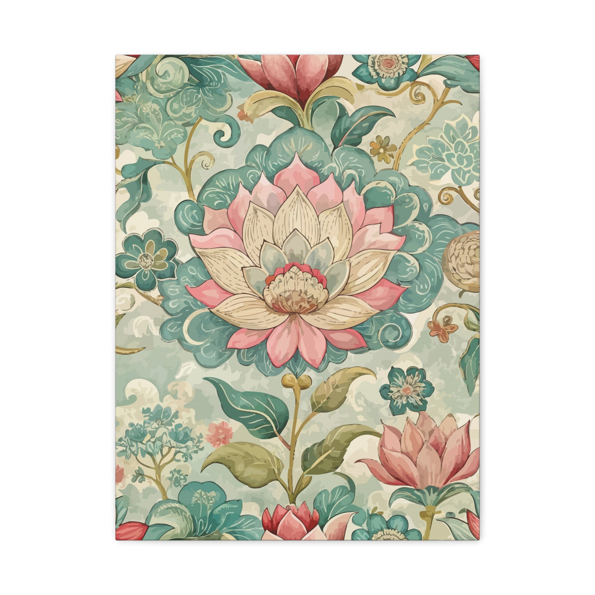 Folk Floral Pattern, Nepalese Inspired 02 - 18 in x 24 in Matte Canvas, Stretched, 1.25 in