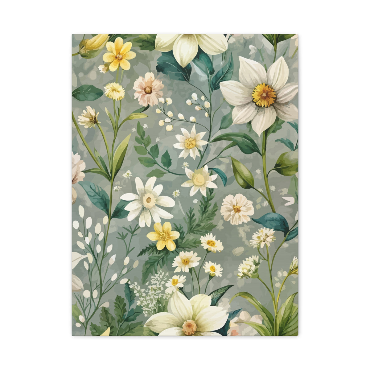 Folk Floral Pattern, Alpine Inspired 02 - 18 in x 24 in Matte Canvas, Stretched, 1.25 in
