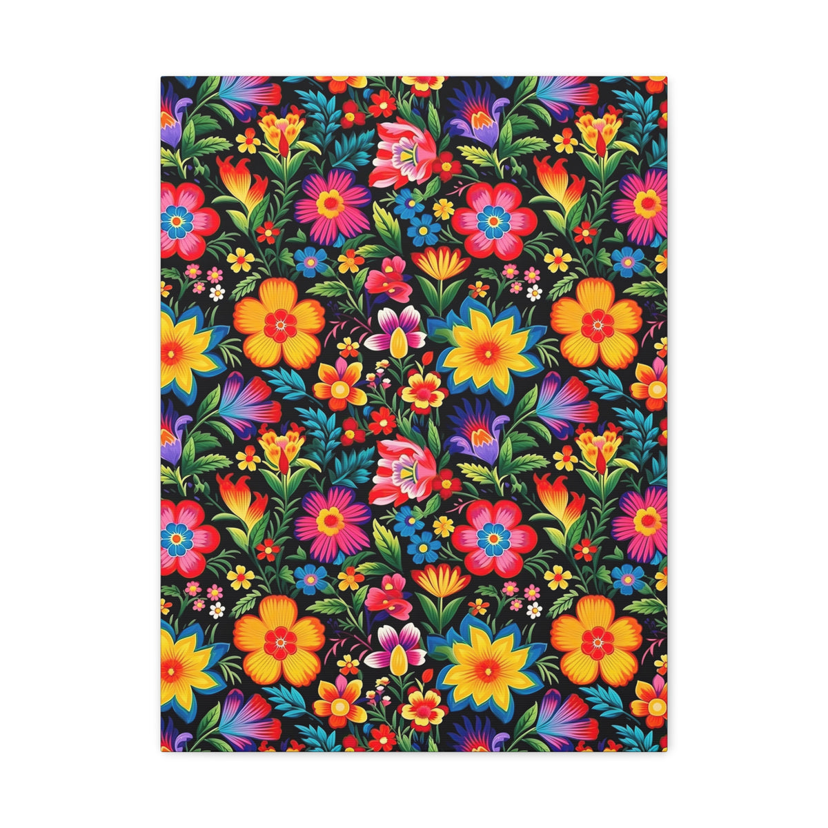 Mexican Floral Fiesta Pattern 030 - 18 in x 24 in Matte Canvas, Stretched, 1.25 in
