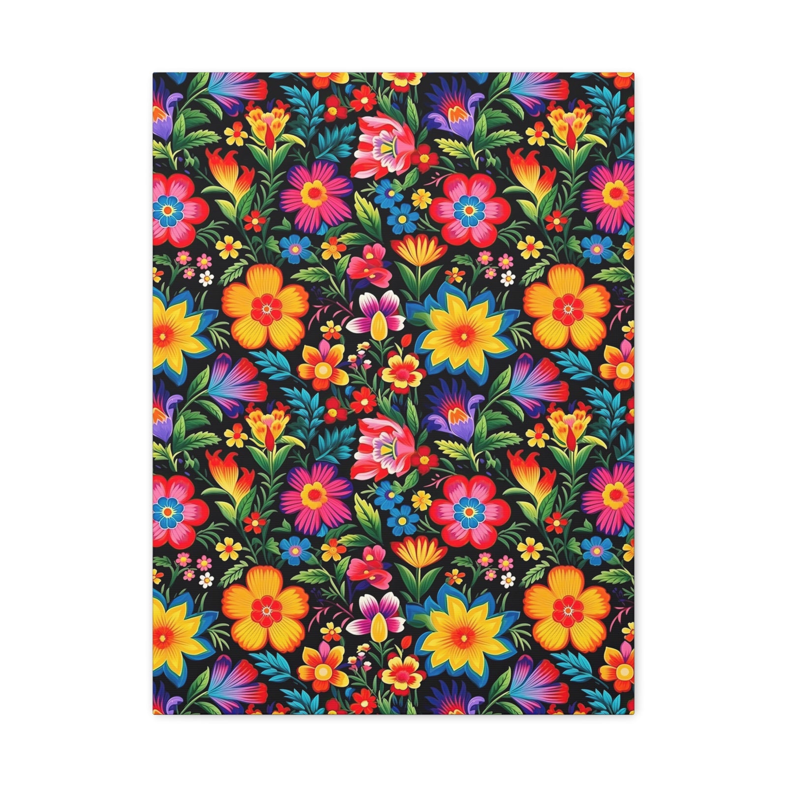 Mexican Floral Fiesta Pattern 030 - 18 in x 24 in Matte Canvas, Stretched, 1.25 in