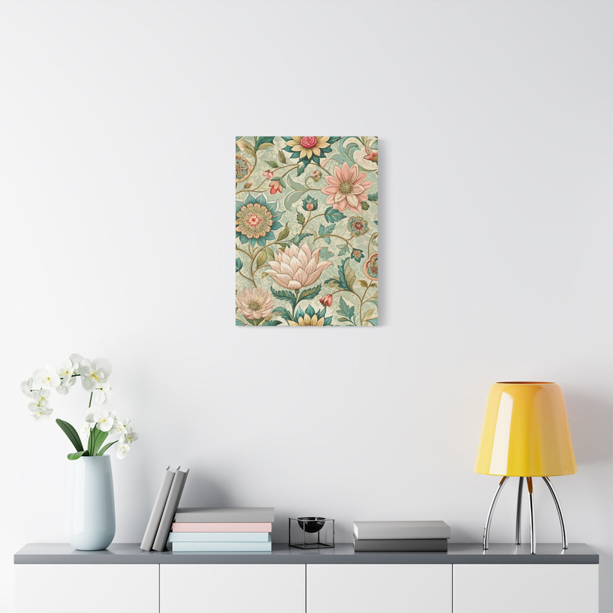 Folk Floral Pattern, Burmese Inspired 01 - 18 in x 24 in Matte Canvas, Stretched, 1.25 in