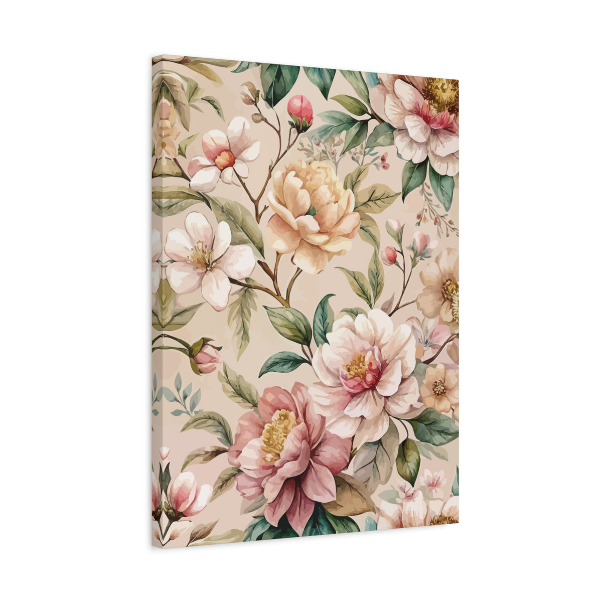 Folk Floral Pattern, Japanese Inspired 01 - 18 in x 24 in Matte Canvas, Stretched, 1.25 in