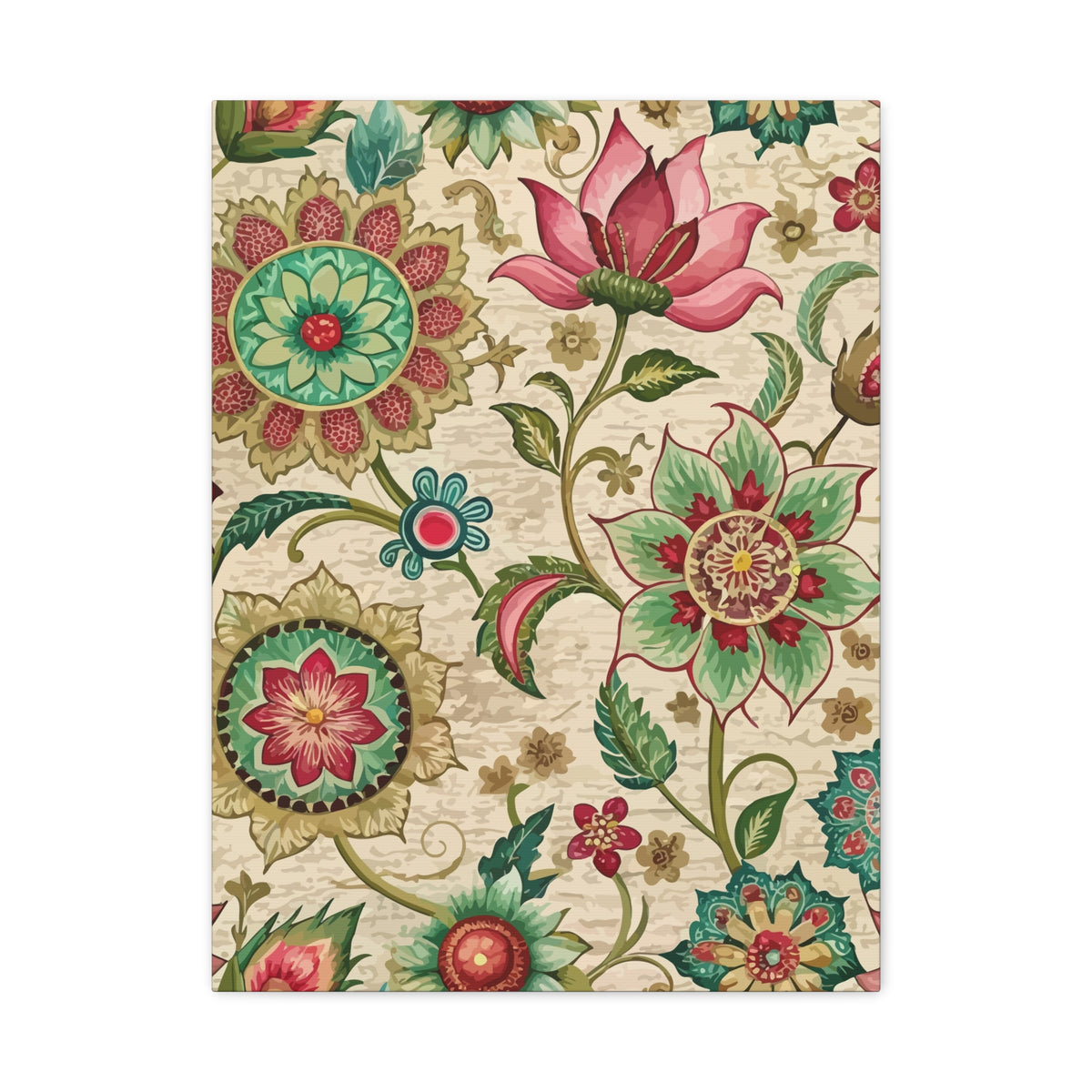 Folk Floral Pattern, Indian Inspired 01 - 18 in x 24 in Matte Canvas, Stretched, 1.25 in