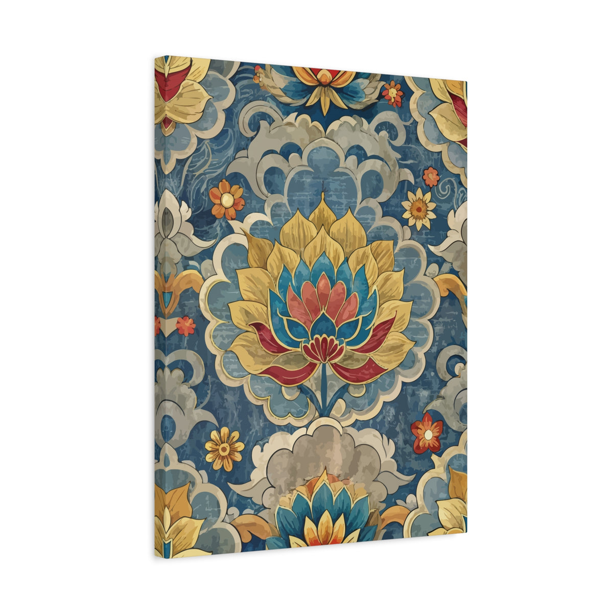 Folk Floral Pattern, Tibetan Inspired 02 - 18 in x 24 in Matte Canvas, Stretched, 1.25 in