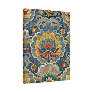 Folk Floral Pattern, Tibetan Inspired 02 - 18 in x 24 in Matte Canvas, Stretched, 1.25 in