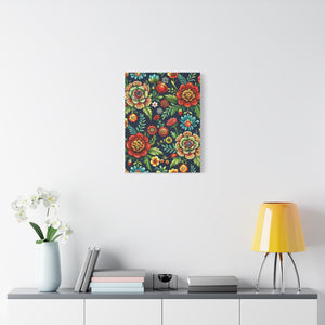 Folk Floral Pattern, Romanian Inspired 02 - 18 in x 24 in Matte Canvas, Stretched, 1.25 in