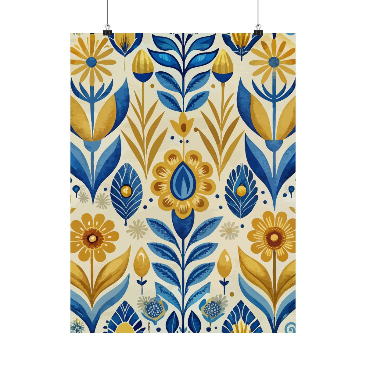 Folk Floral Pattern, Scandinavian Inspired 04 - 18 in x 24 in Matte Poster