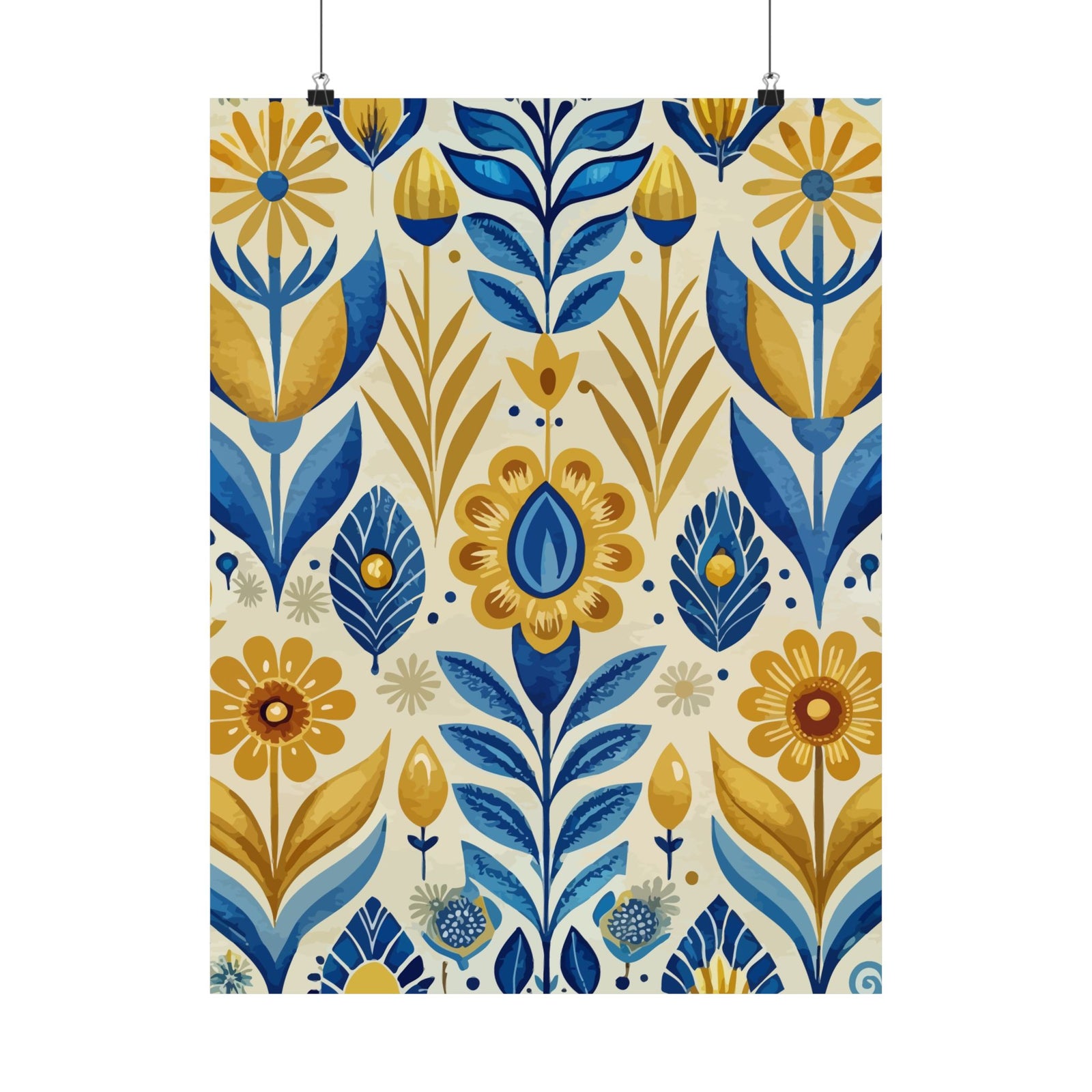 Folk Floral Pattern, Scandinavian Inspired 04 - 18 in x 24 in Matte Poster