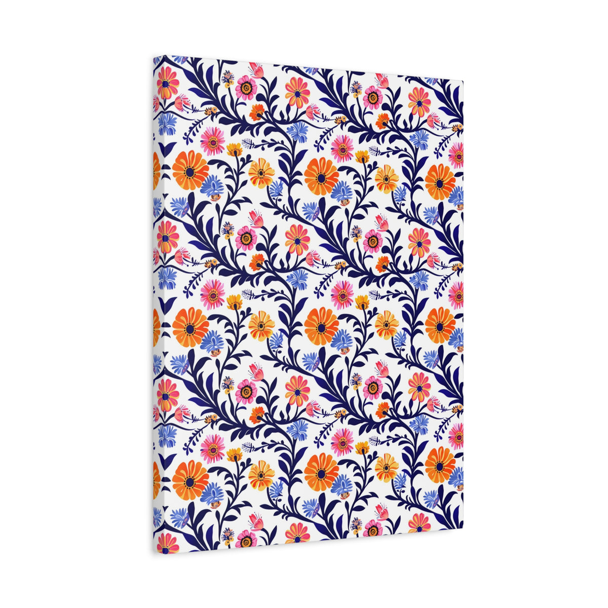 Mexican Floral Fiesta Pattern 022 - 18 in x 24 in Matte Canvas, Stretched, 1.25 in