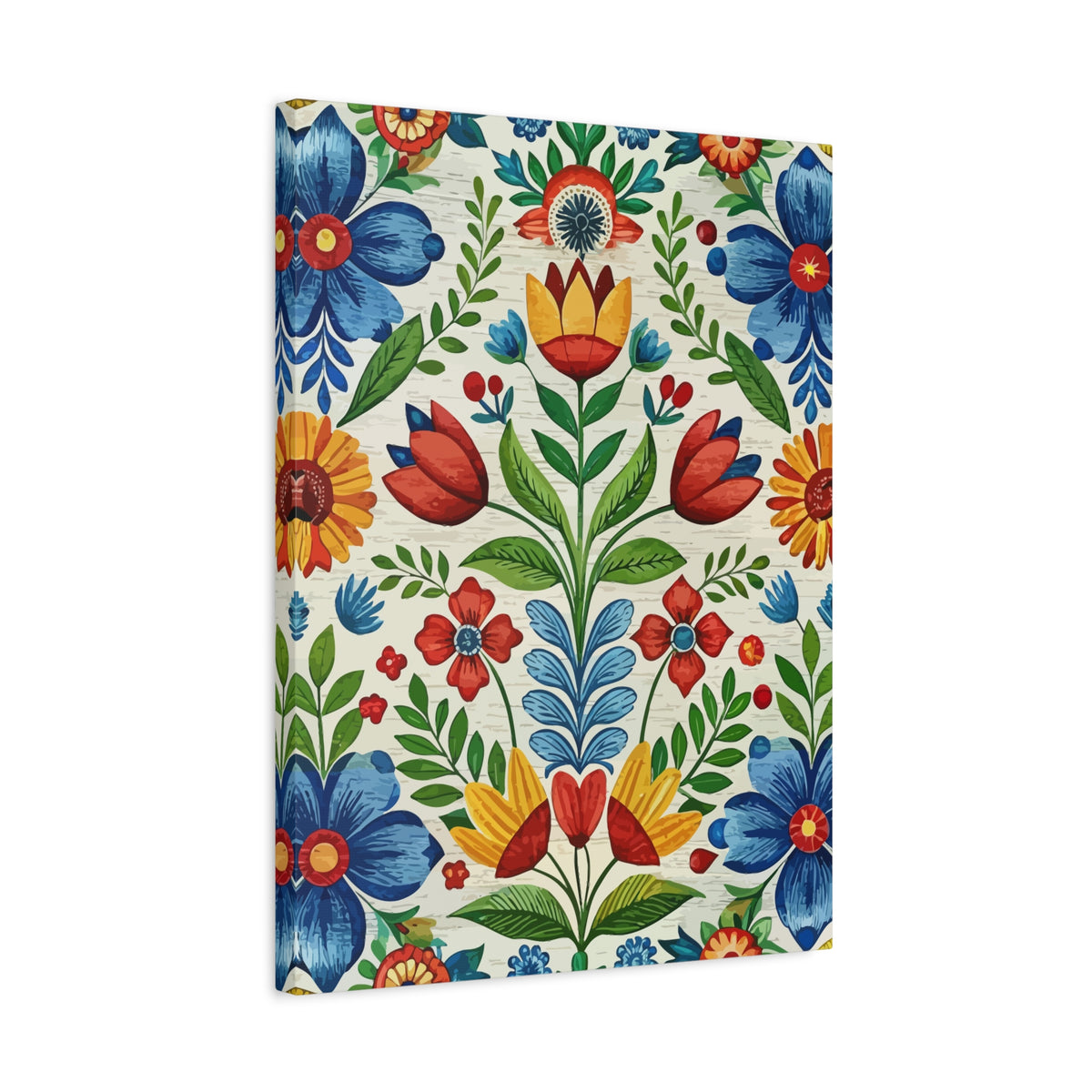 Folk Floral Pattern, Swedish Inspired 02 - 18 in x 24 in Matte Canvas, Stretched, 1.25 in