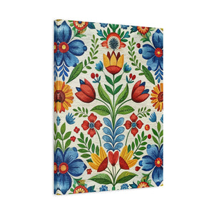 Folk Floral Pattern, Swedish Inspired 02 - 18 in x 24 in Matte Canvas, Stretched, 1.25 in
