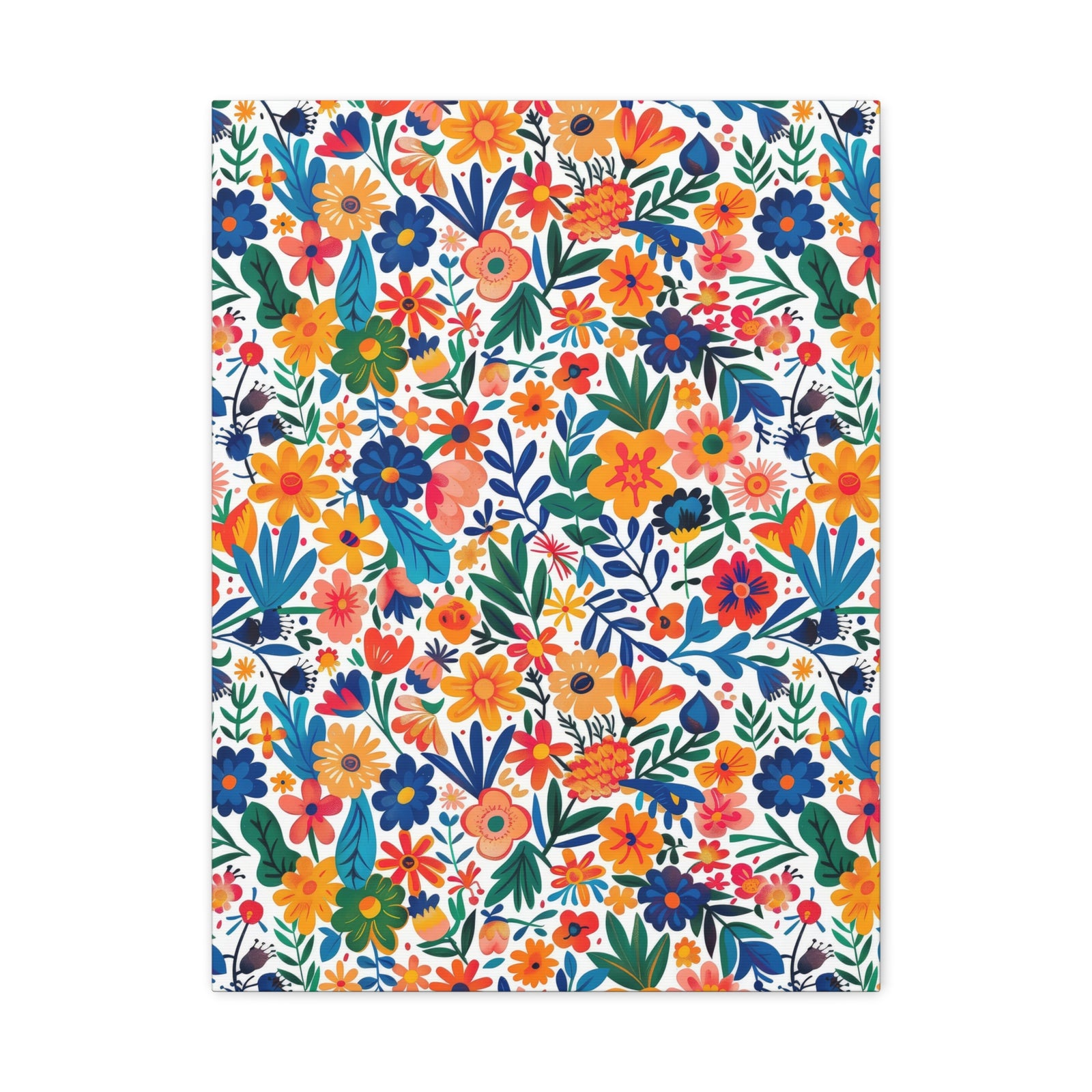 Mexican Floral Fiesta Pattern 010 - 18 in x 24 in Matte Canvas, Stretched, 1.25 in