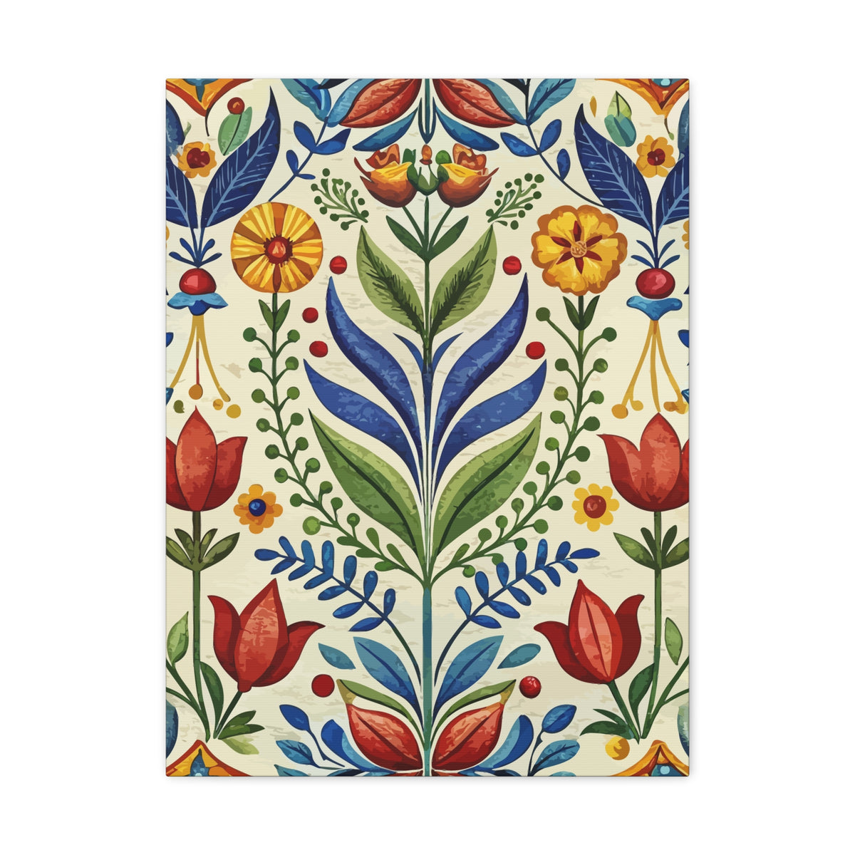 Folk Floral Pattern, Swedish Inspired 01 - 18 in x 24 in Matte Canvas, Stretched, 1.25 in