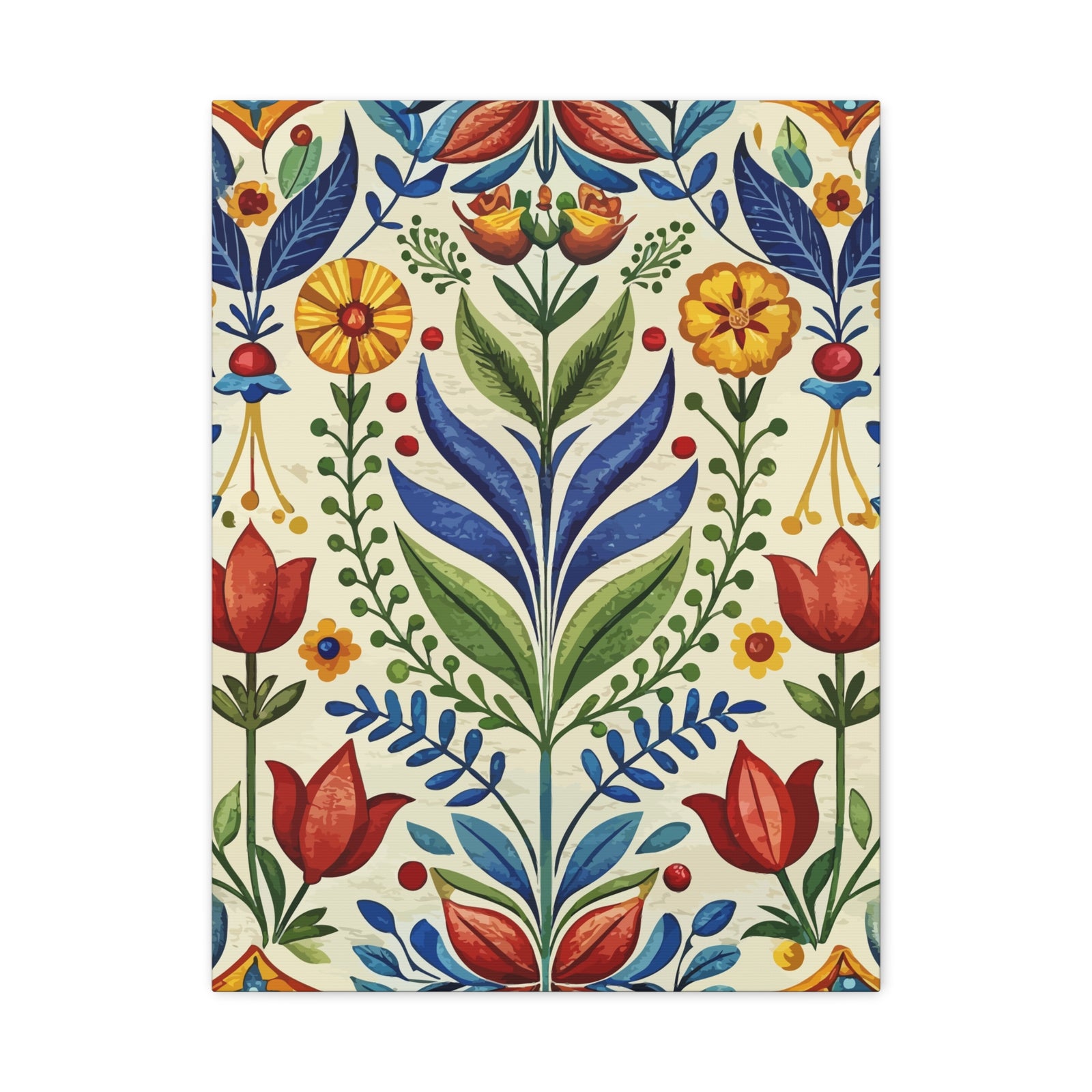 Folk Floral Pattern, Swedish Inspired 01 - 18 in x 24 in Matte Canvas, Stretched, 1.25 in
