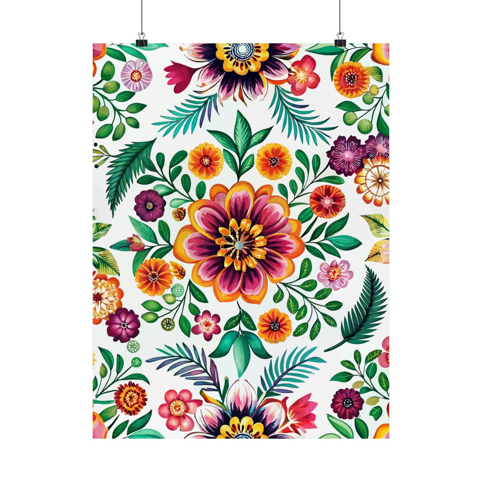Folk Floral Pattern, Mexican Inspired 01 - 18 in x 24 in Matte Poster
