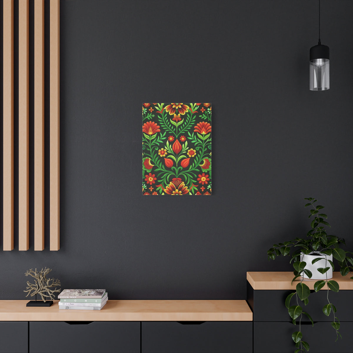Folk Floral Pattern, Hungarian Inspired 05 - 18 in x 24 in Matte Canvas, Stretched, 1.25 in