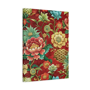 Folk Floral Pattern, Chinese Inspired 04 - 18 in x 24 in Matte Canvas, Stretched, 1.25 in