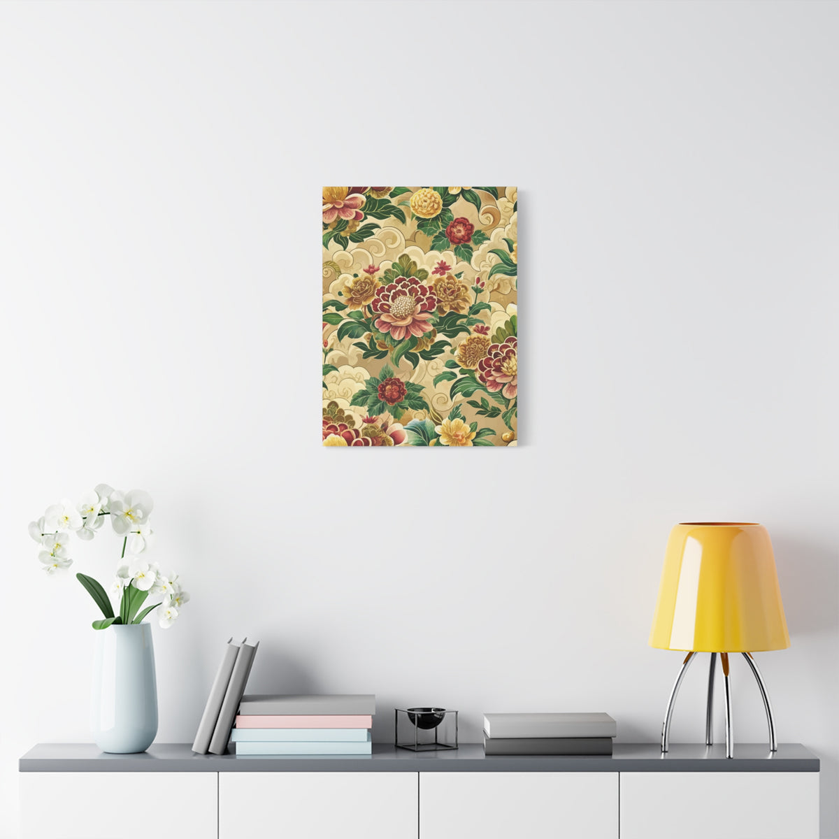 Folk Floral Pattern, Bhutanese Inspired 02 - 18 in x 24 in Matte Canvas, Stretched, 1.25 in