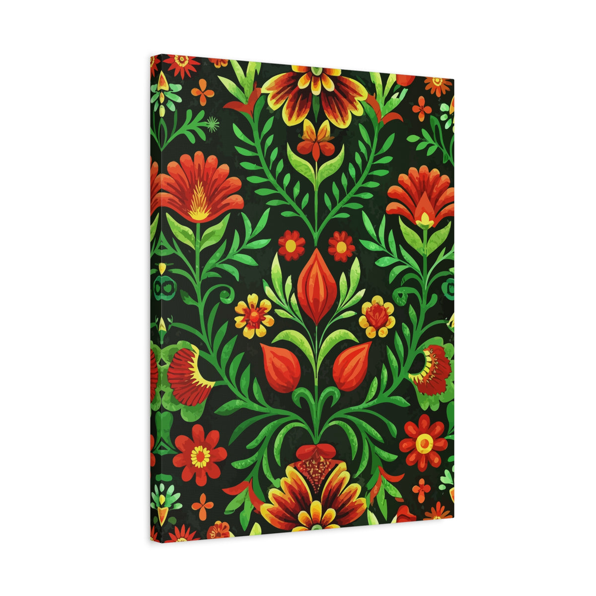 Folk Floral Pattern, Hungarian Inspired 05 - 18 in x 24 in Matte Canvas, Stretched, 1.25 in