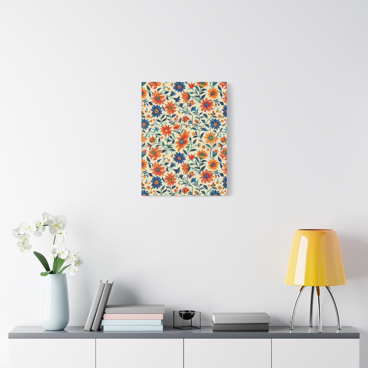 Mexican Floral Fiesta Pattern 012 - 18 in x 24 in Matte Canvas, Stretched, 1.25 in