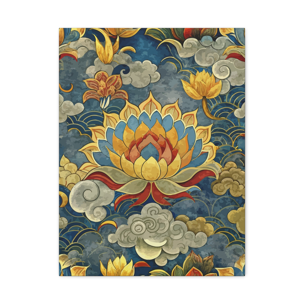 Folk Floral Pattern, Tibetan Inspired 01 - 18 in x 24 in Matte Canvas, Stretched, 1.25 in