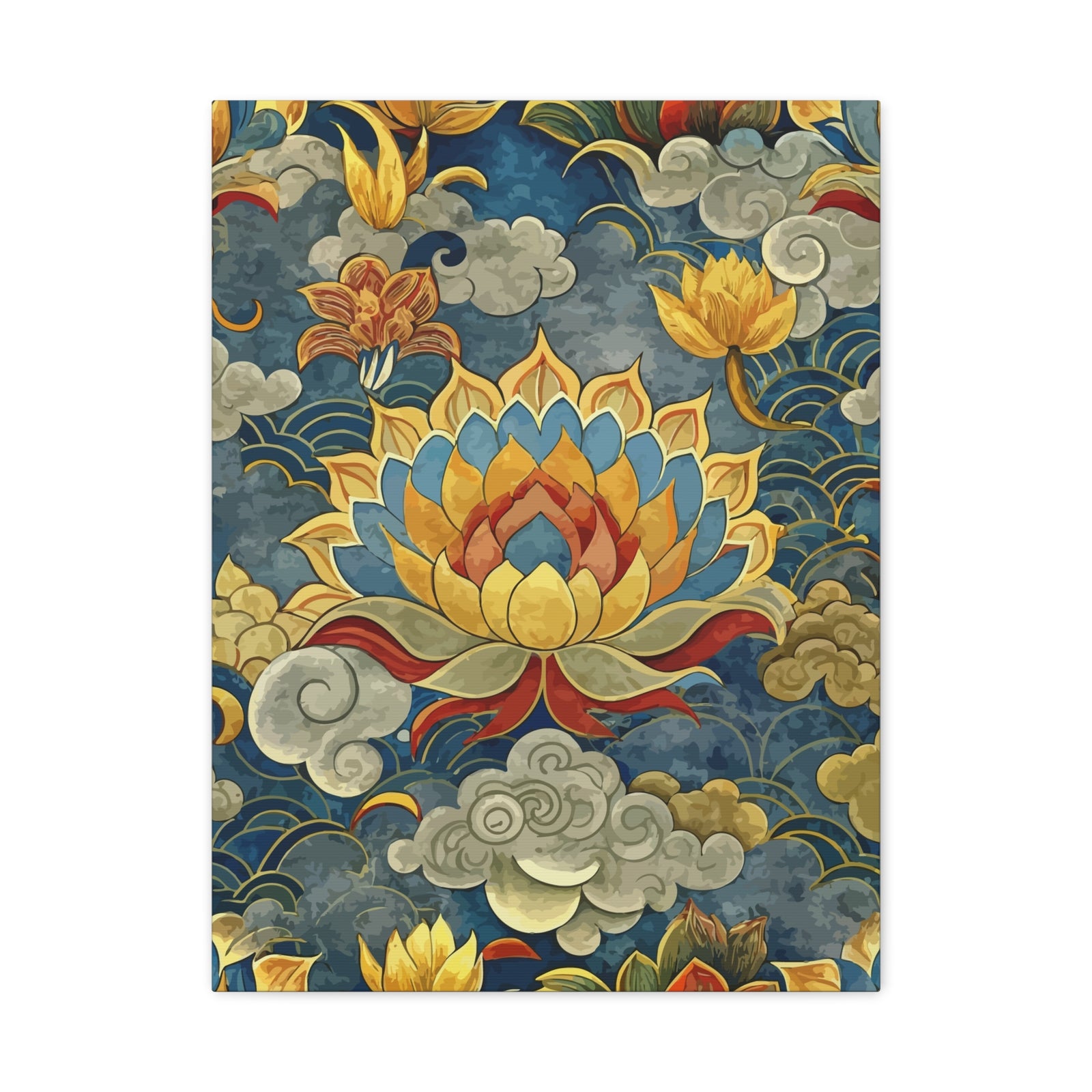 Folk Floral Pattern, Tibetan Inspired 01 - 18 in x 24 in Matte Canvas, Stretched, 1.25 in