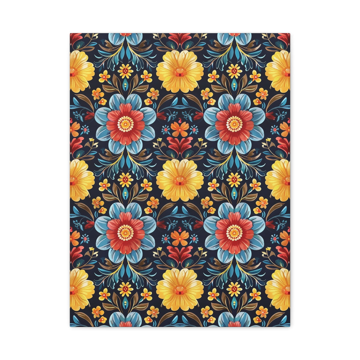 Mexican Floral Fiesta Pattern 046 - 18 in x 24 in Matte Canvas, Stretched, 1.25 in